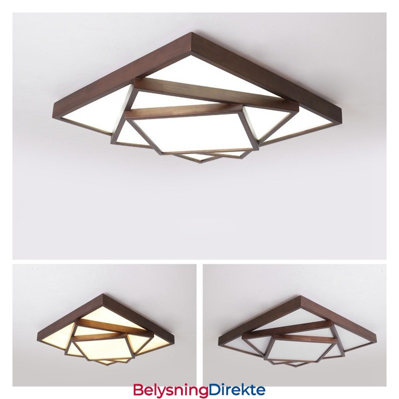 3-Etasjers Firkantet Sort Valnøttre Moderne Samtidskunst Nordisk Stil Innfelt Tre Taklampe Kan Også Brukes Som Vegglampe