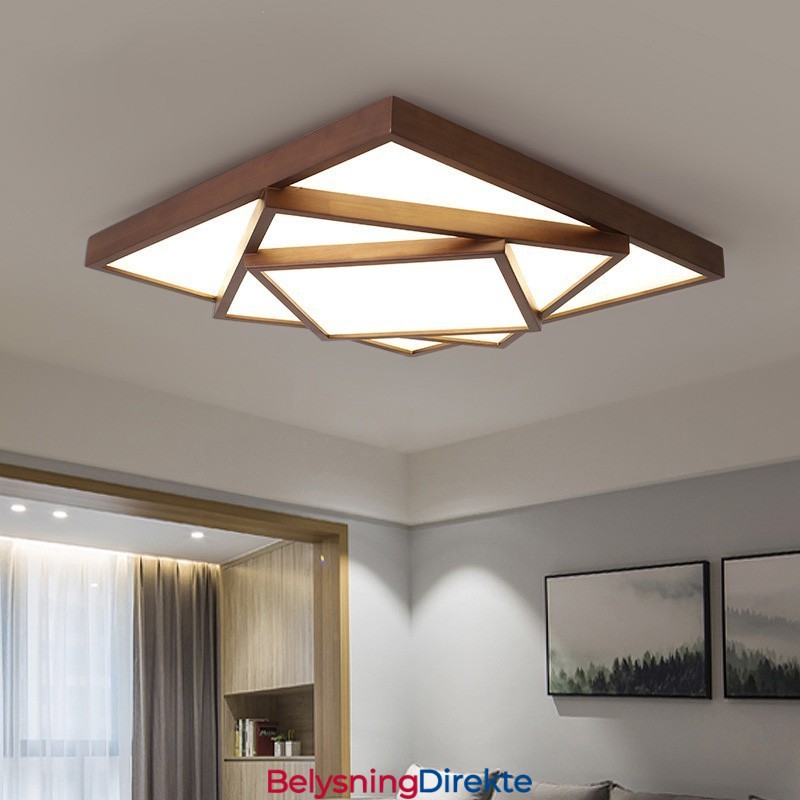 3-Etasjers Firkantet Sort Valnøttre Moderne Samtidskunst Nordisk Stil Innfelt Tre Taklampe Kan Også Brukes Som Vegglampe