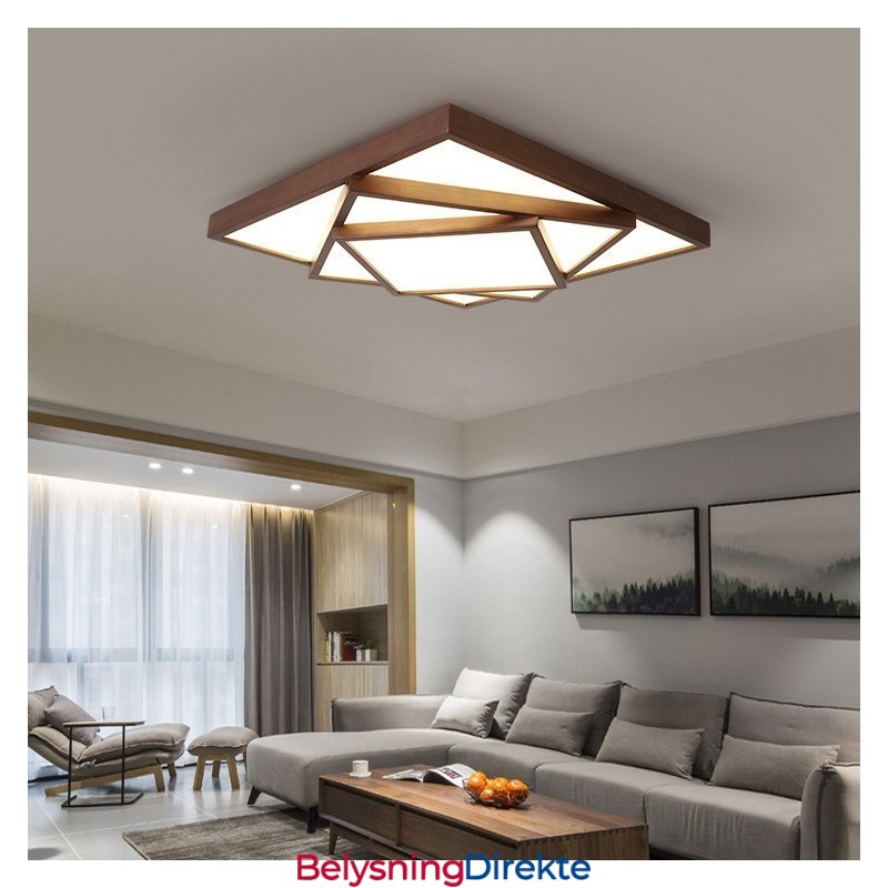 3-Etasjers Firkantet Sort Valnøttre Moderne Samtidskunst Nordisk Stil Innfelt Tre Taklampe Kan Også Brukes Som Vegglampe