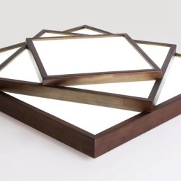 3-Etasjers Firkantet Sort Valnøttre Moderne Samtidskunst Nordisk Stil Innfelt Tre Taklampe Kan Også Brukes Som Vegglampe