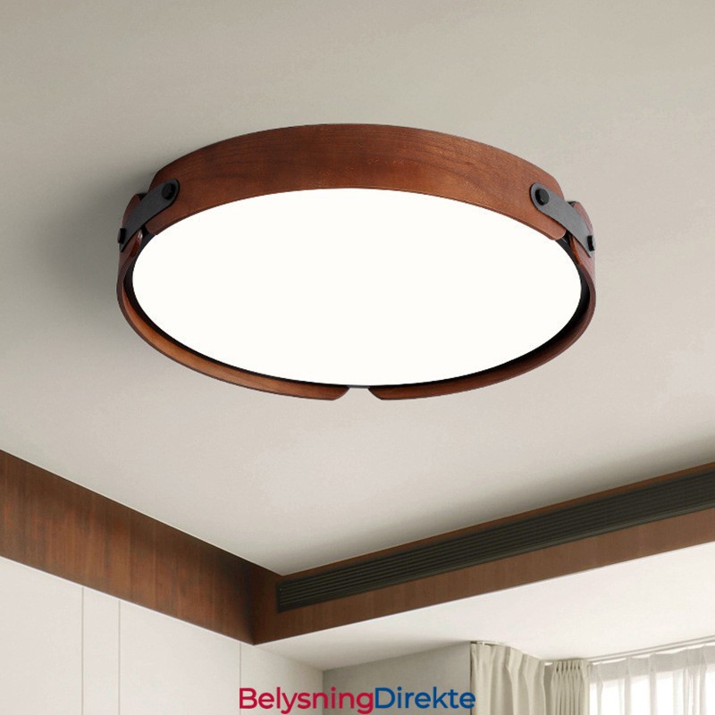 Nordisk Rund, Enkel, Innfelt Taklampe I Svart Valnøttre