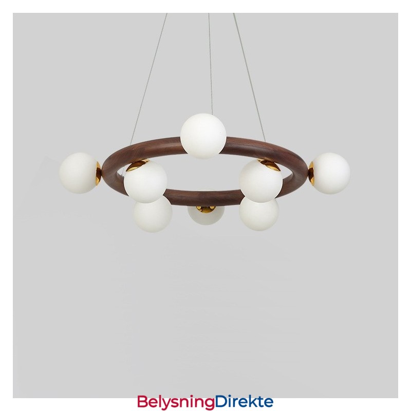 Nordic Ring Enkel Lysekrone I Svart Valnøttre Med Bønneskjermer