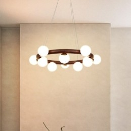 Nordic Ring Enkel Lysekrone I Svart Valnøttre Med Bønneskjermer