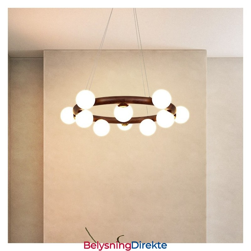 Nordic Ring Enkel Lysekrone I Svart Valnøttre Med Bønneskjermer