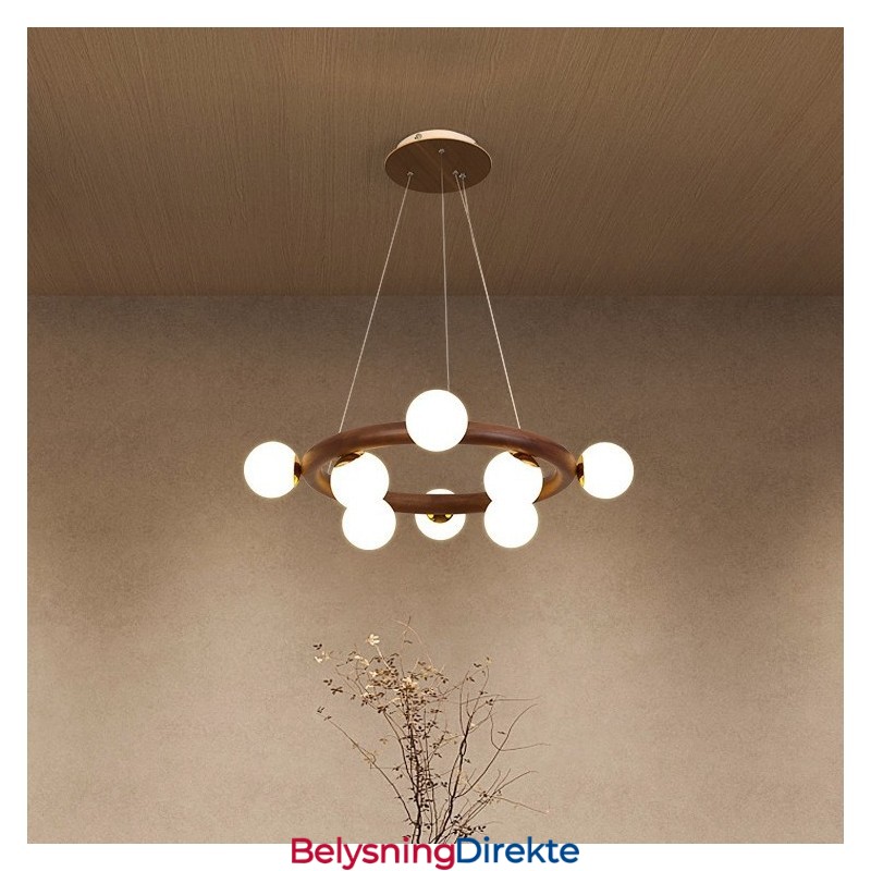 Nordic Ring Enkel Lysekrone I Svart Valnøttre Med Bønneskjermer