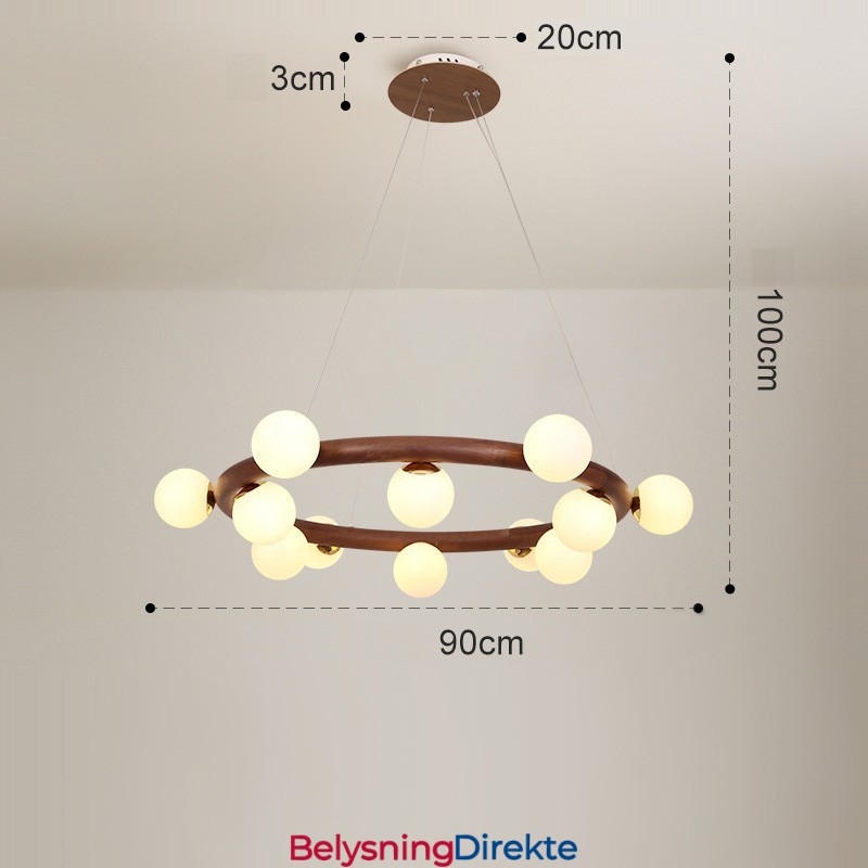 Nordic Ring Enkel Lysekrone I Svart Valnøttre Med Bønneskjermer