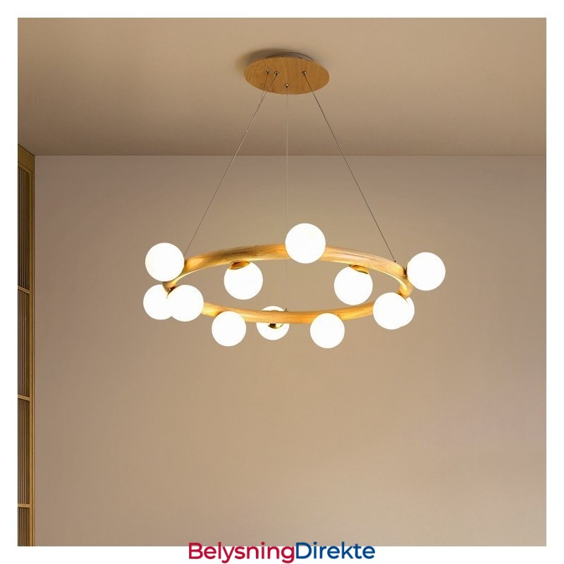 Nordisk Ring, Enkel, Moderne Trependellysekrone Med Bønneskjermer