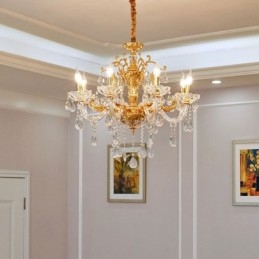 Lys 8 Lys Luksuriøs Gullfarget Krystalllysekrone