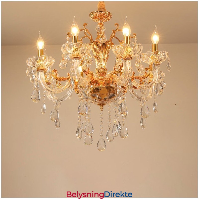 Lys 8 Lys Luksuriøs Gullfarget Krystalllysekrone