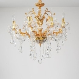 Luksuriøs Gullfarget Krystalllysekrone Med 18 Lys, To Etasjer
