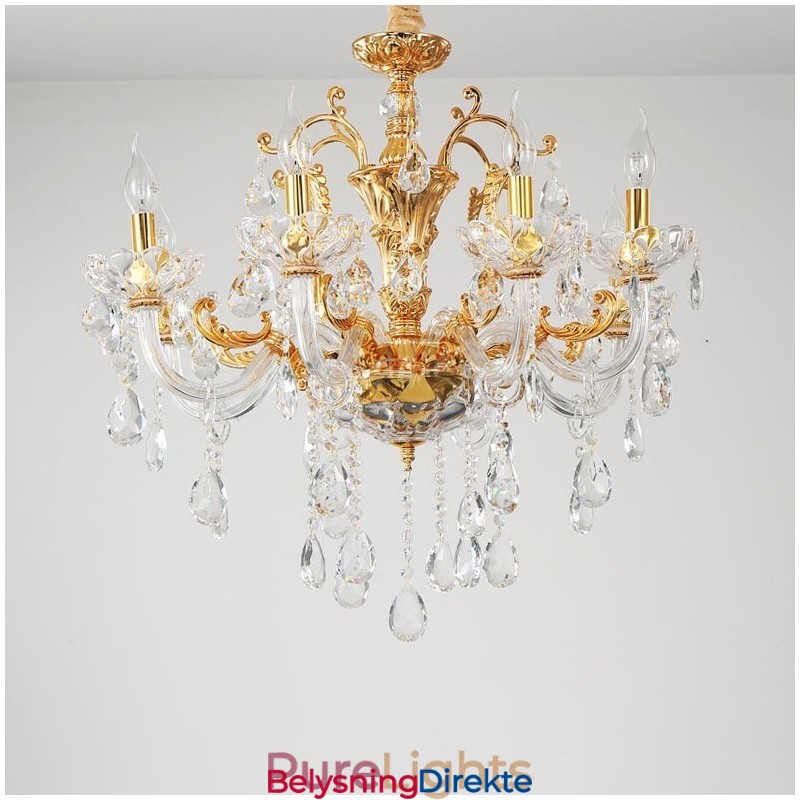 Luksuriøs Gullfarget Krystalllysekrone Med 18 Lys, To Etasjer
