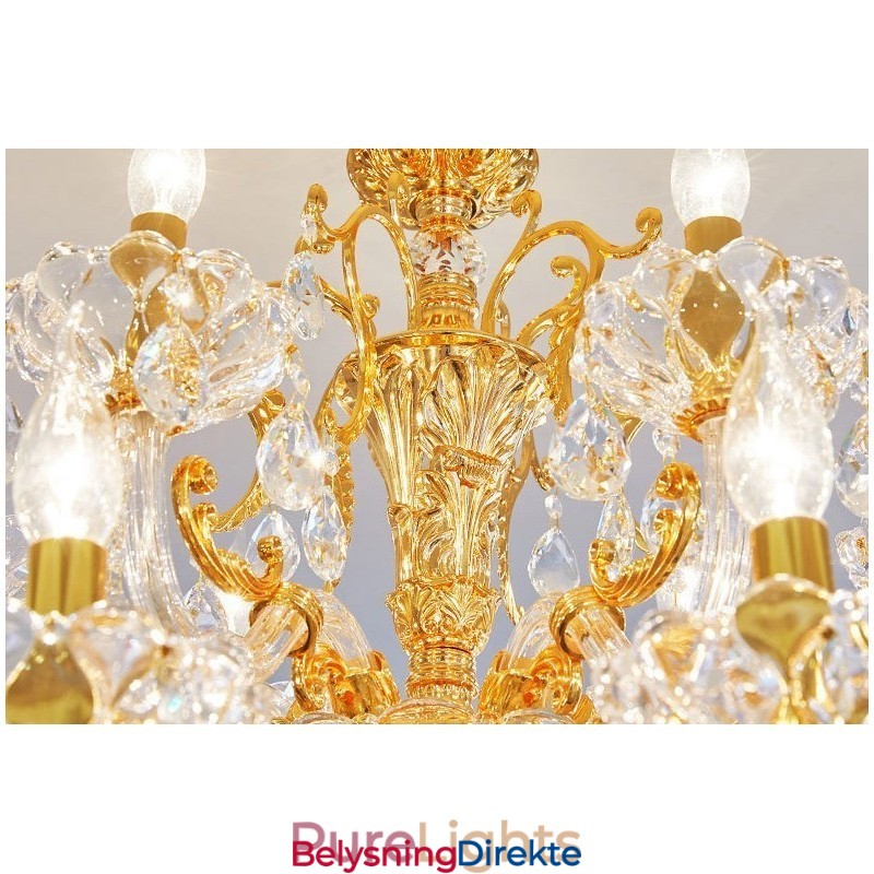 Luksuriøs Gullfarget Krystalllysekrone Med 18 Lys, To Etasjer