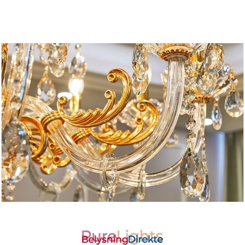 Luksuriøs Gullfarget Krystalllysekrone Med 18 Lys, To Etasjer