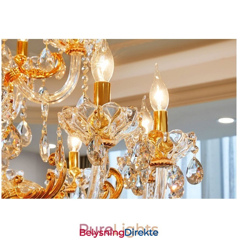 Luksuriøs Gullfarget Krystalllysekrone Med 18 Lys, To Etasjer