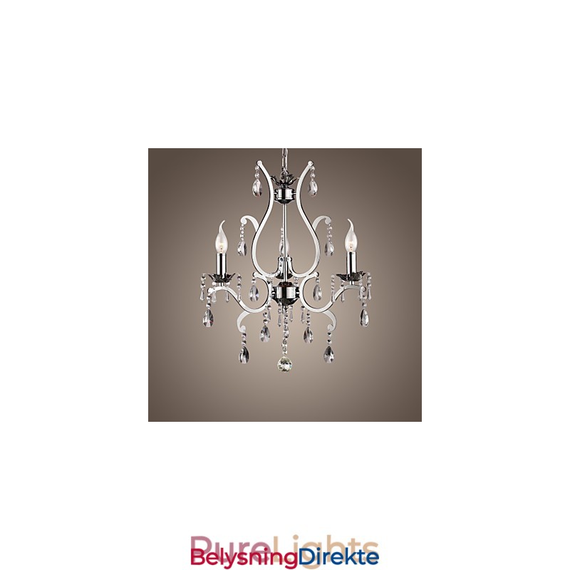 Krystalllysekrone Med 3 Lys I Metall