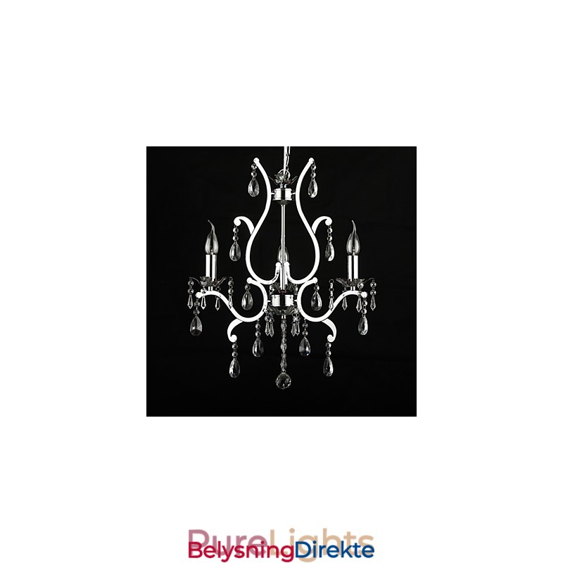 Krystalllysekrone Med 3 Lys I Metall