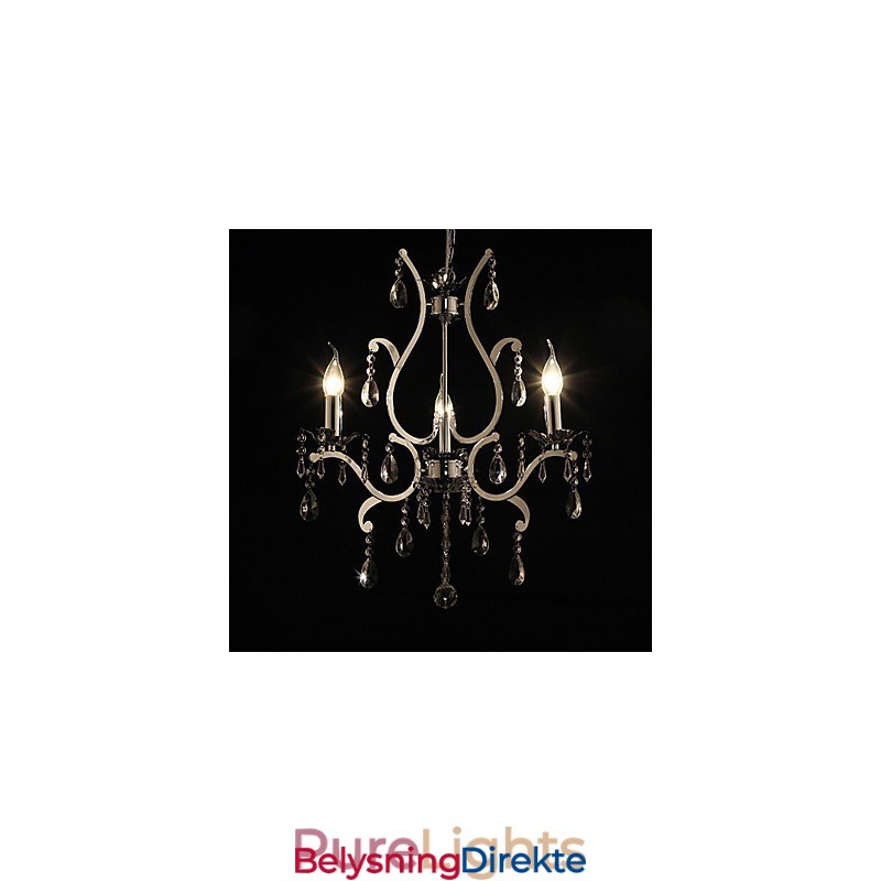 Krystalllysekrone Med 3 Lys I Metall