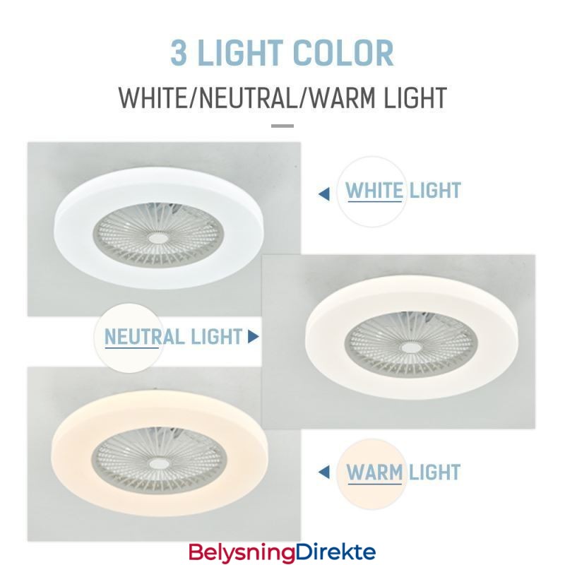 Vifte I Taklampe Med Trikromatisk Dimming Og 3-Trinns Fjernkontroll