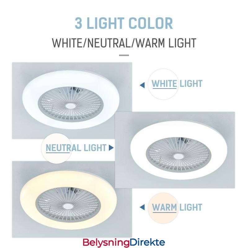 Vifte I Taklampe Med Trikromatisk Dimming Og Fjernkontroll, 3 Hastigheter