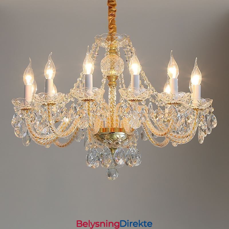 Gjennomsiktig Krystalllysekrone Europeisk Gullfarget Luksuriøs Dekorativ Taklampe