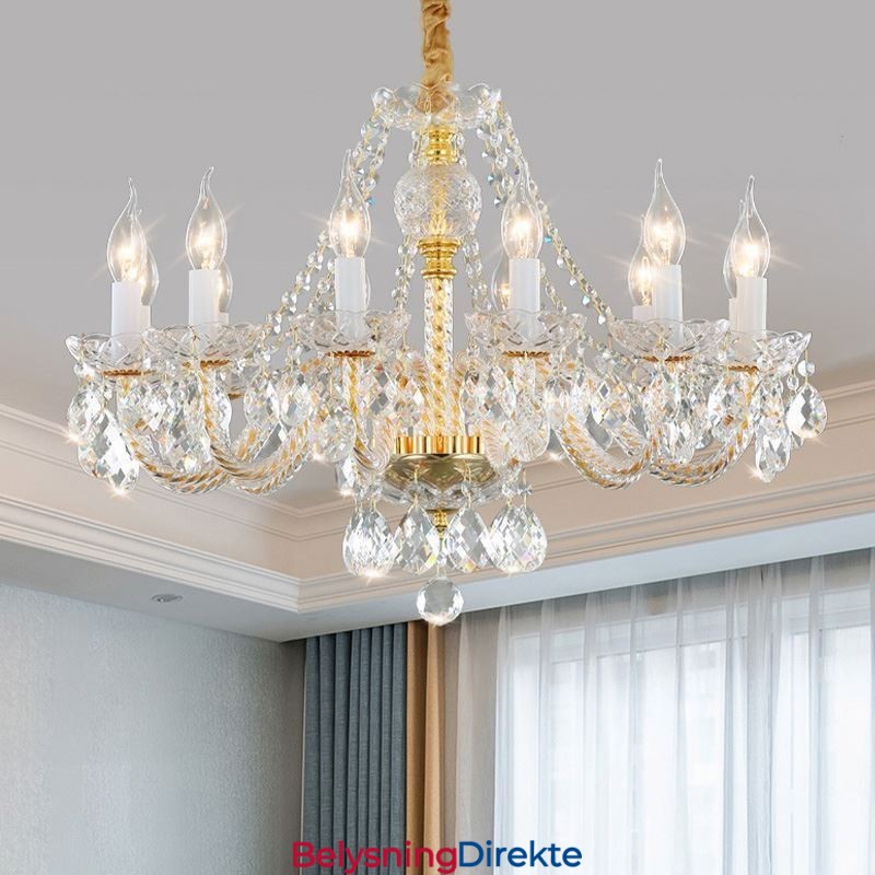 Gjennomsiktig Krystalllysekrone Europeisk Gullfarget Luksuriøs Dekorativ Taklampe