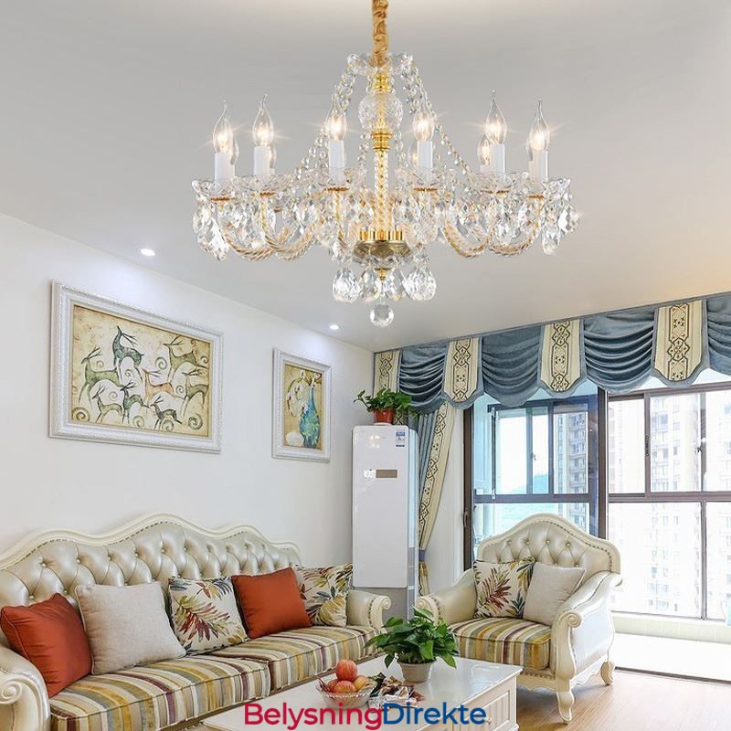 Gjennomsiktig Krystalllysekrone Europeisk Gullfarget Luksuriøs Dekorativ Taklampe