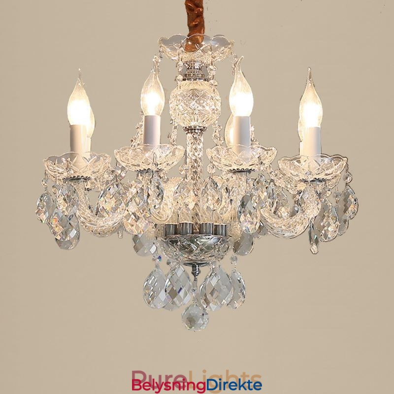 Europeisk Klar Krystalllysekrone I Glass Med 8 Lys