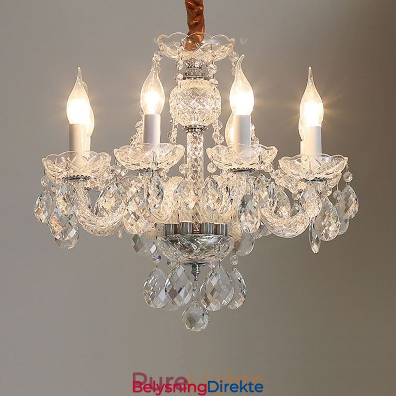 Europeisk Klar Krystalllysekrone I Glass Med 8 Lys