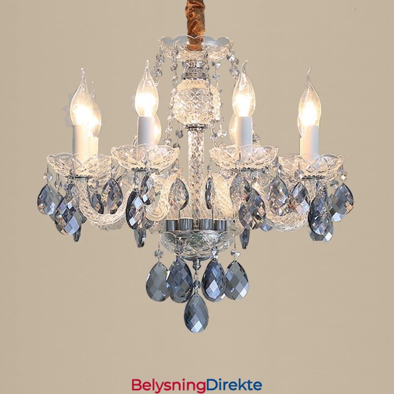 Europeisk Blå Krystalllysekrone I Glass Med 8 Lys
