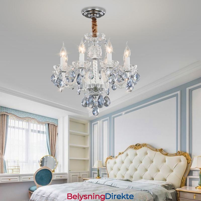 Europeisk Blå Krystalllysekrone I Glass Med 8 Lys