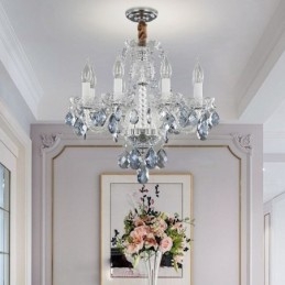 Europeisk Blå Krystalllysekrone I Glass Med 8 Lys