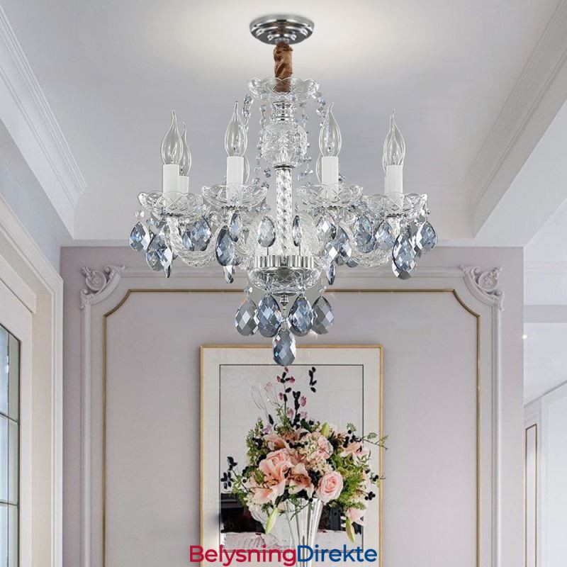 Europeisk Blå Krystalllysekrone I Glass Med 8 Lys