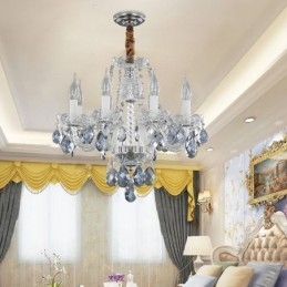 Europeisk Blå Krystalllysekrone I Glass Med 8 Lys