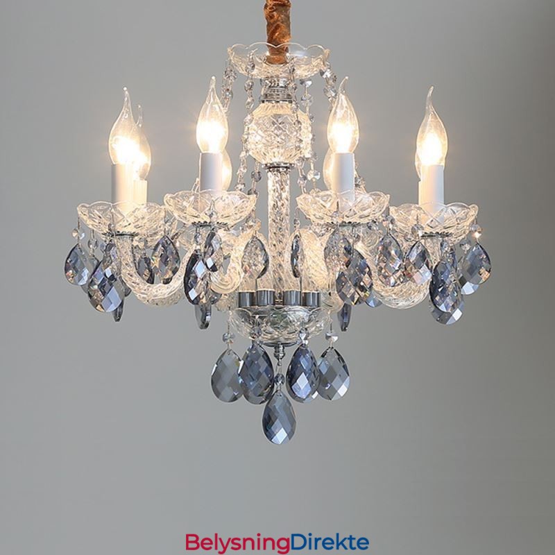 Europeisk Blå Krystalllysekrone I Glass Med 8 Lys