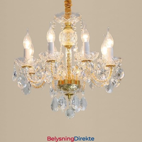 Europeisk Klar Krystalllysekrone I Glass, Lampehus, 8 Lys, Gullfarget Taklampe
