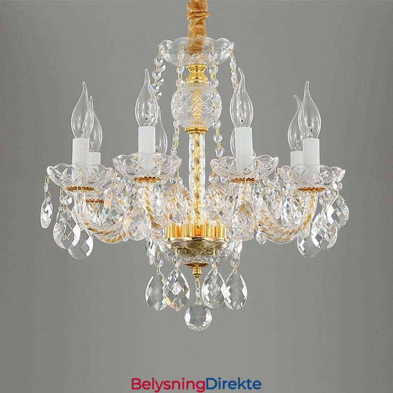 Europeisk Klar Krystalllysekrone I Glass, Lampehus, 8 Lys, Gullfarget Taklampe