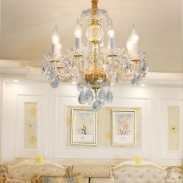 Europeisk Klar Krystalllysekrone I Glass, Lampehus, 8 Lys, Gullfarget Taklampe