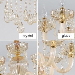 Elegant Krystalllysekrone I Europeisk Konjakkfarget Taklampe I Glass Med Dobbelt Lag, 12+6 Lys