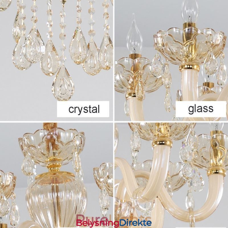 Elegant Krystalllysekrone I Europeisk Konjakkfarget Taklampe I Glass Med Dobbelt Lag, 12+6 Lys