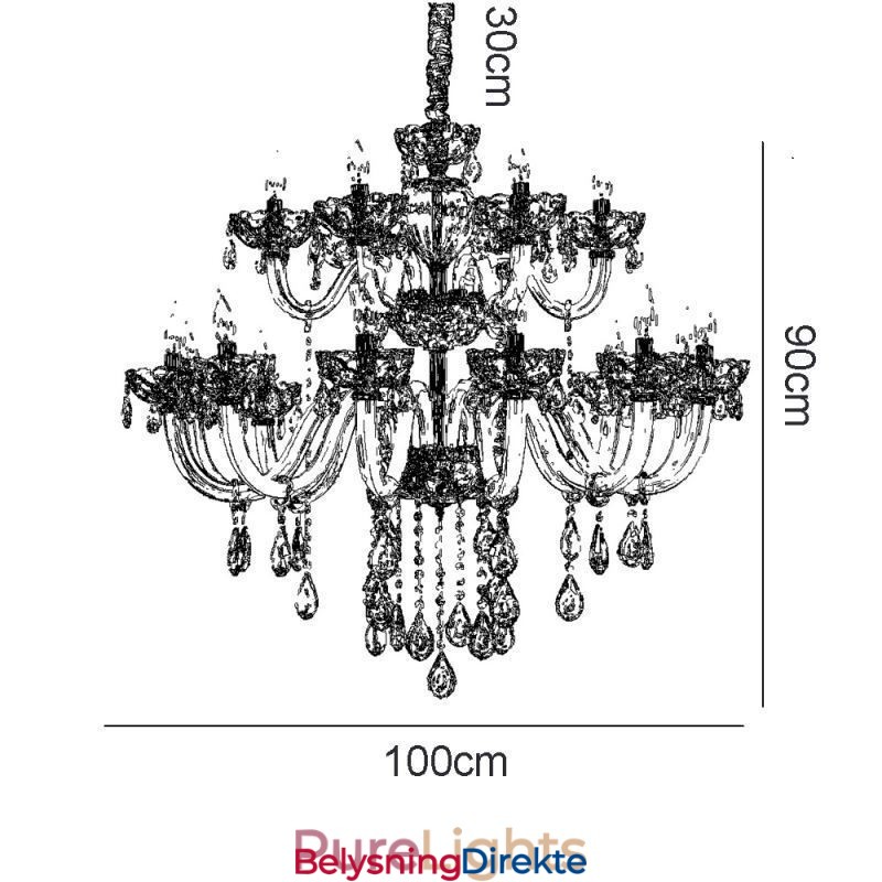 Elegant Krystalllysekrone I Europeisk Konjakkfarget Taklampe I Glass Med Dobbelt Lag, 12+6 Lys