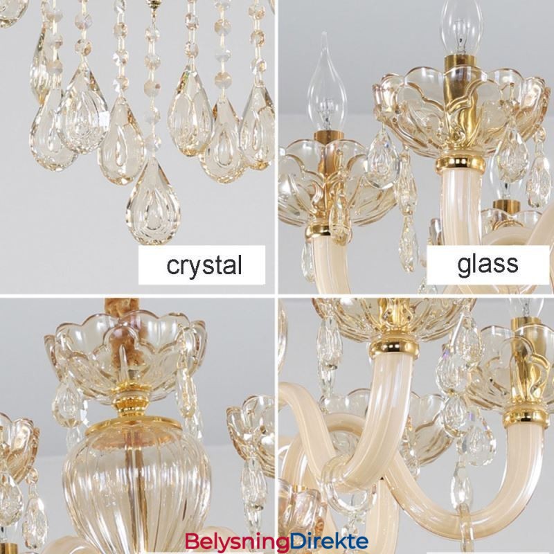 Nydelig Krystalllysekrone I Europeisk Konjakkfarget Taklampe I Glass Med 8 Lys