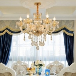 Nydelig Krystalllysekrone I Europeisk Konjakkfarget Taklampe I Glass Med 8 Lys