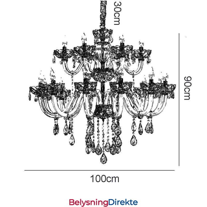 Luksuriøs Krystalllysekrone I Europeisk Konjakkfarget Taklampe Med Glasshus, Dobbelt Lag, 12+6 Lys