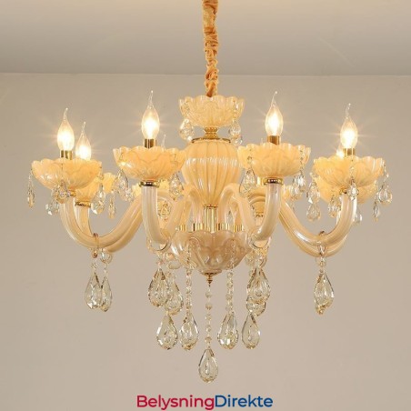 Iøynefallende Krystalllysekrone I Europeisk Konjakkfarget Taklampe Med Glasshus, 8 Lys