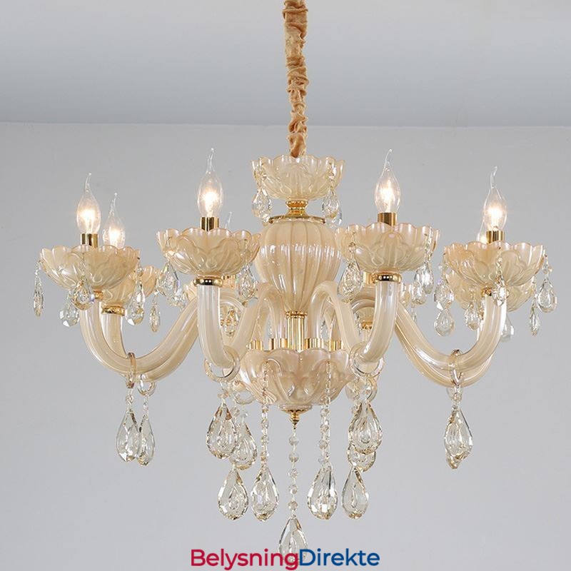 Iøynefallende Krystalllysekrone I Europeisk Konjakkfarget Taklampe Med Glasshus, 8 Lys