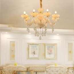 Iøynefallende Krystalllysekrone I Europeisk Konjakkfarget Taklampe Med Glasshus, 8 Lys