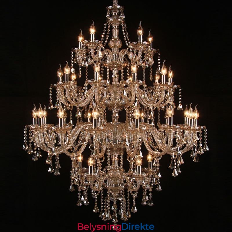 Krystalllysekrone I Konjakkfarget Taklampe Med 35 Lys