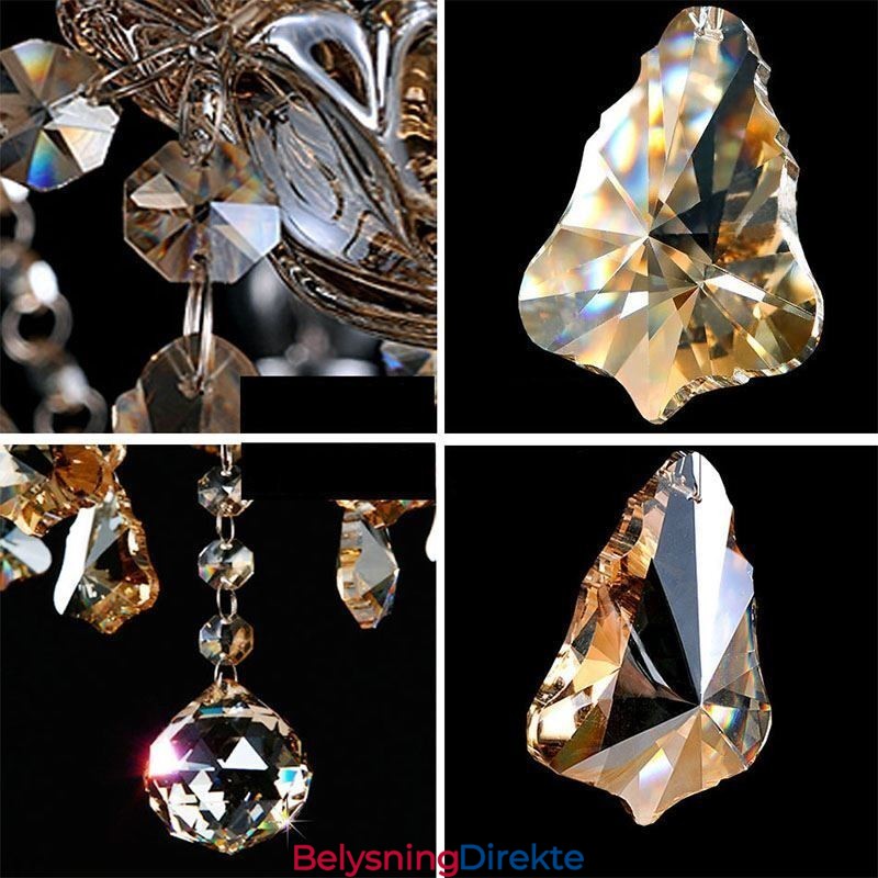 Krystalllysekrone I Konjakkfarget Taklampe Med 35 Lys