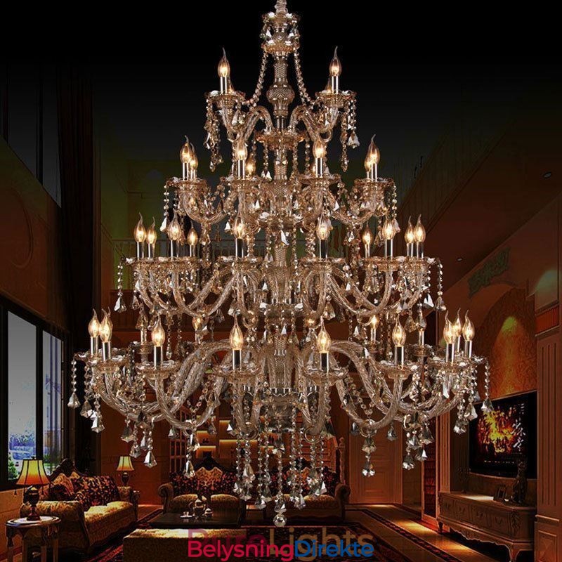 Europeisk Krystalllysekrone I Konjakkfarget Taklampe Med 40 Lys