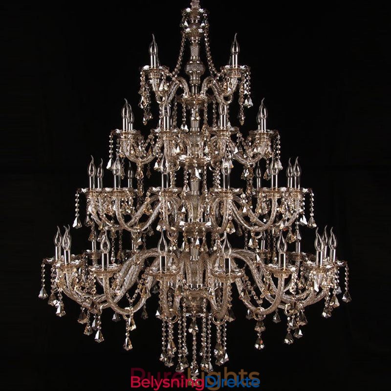 Europeisk Krystalllysekrone I Konjakkfarget Taklampe Med 40 Lys